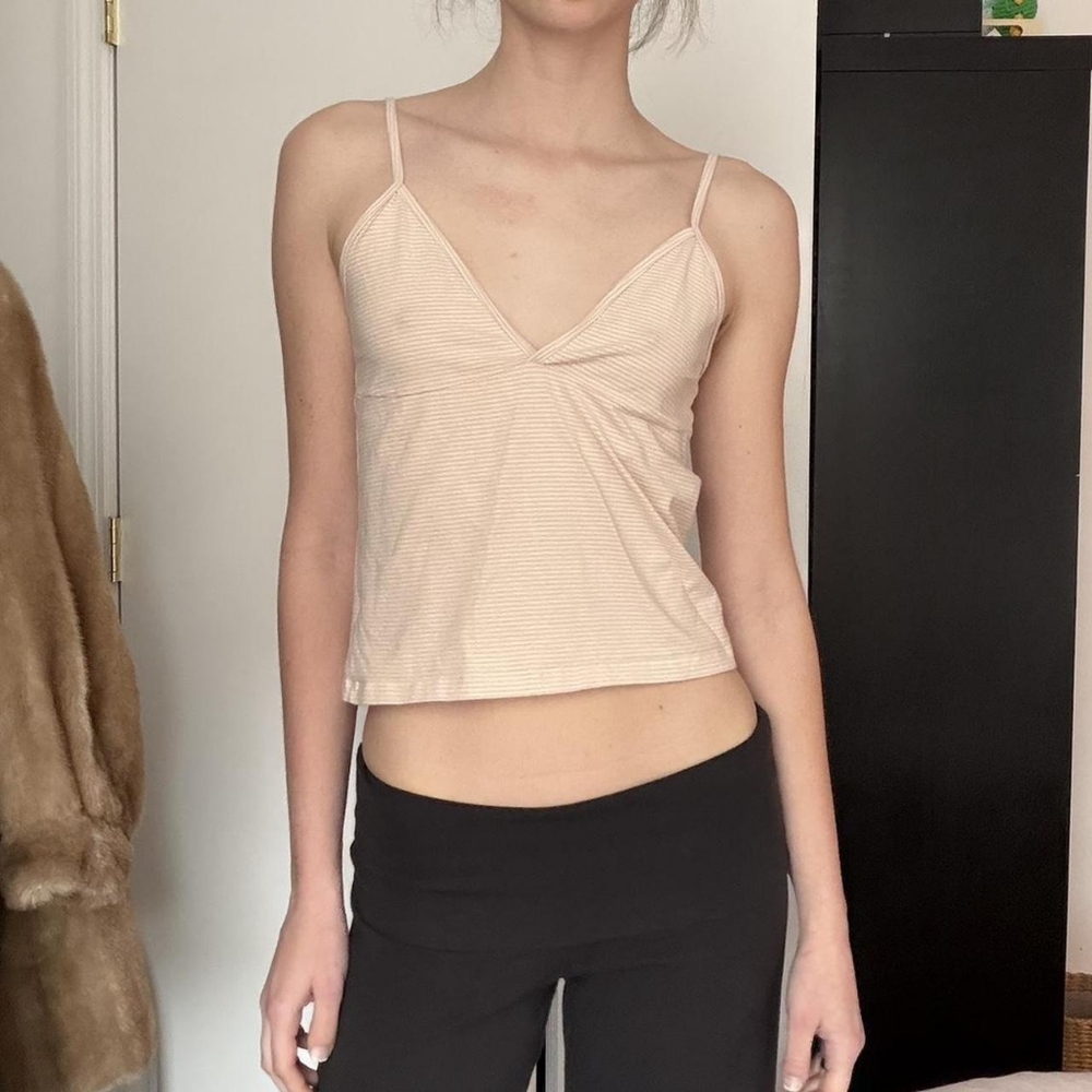 Brandy Melville Pale Pink Striped Spaghetti Strap Crop Top